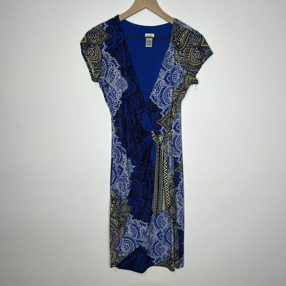 Cache Faux Wrap Short Sleeve Paisley Print Dress Size M